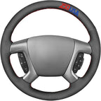 MEWANT USA 250th Anniversary Embroidered Hand-Stitched Steering Wheel Cover for Chevy Silverado 1500 2007 2500 3500 Avalanche Suburban Tahoe 2014 Traverse Black Suede Steering Wrap