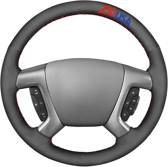 MEWANT USA 250th Anniversary Embroidered Hand-Stitched Steering Wheel Cover for Chevy Silverado 1500 2007 2500 3500 Avalanche Suburban Tahoe 2014 Traverse Black Suede Steering Wrap