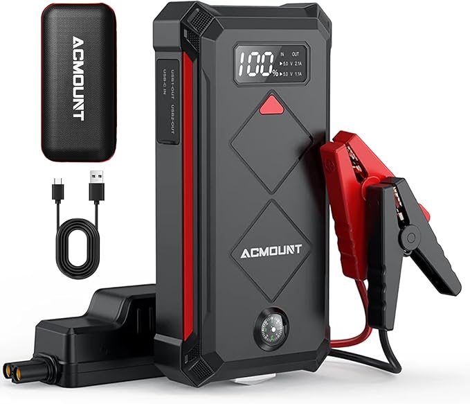 Acmount P100 Car Jump Starter, 5000A Peak Lithium Jump Starter Battery Pack for Up to 10.0L Gas or 8.0L Diesel Engine, Safe