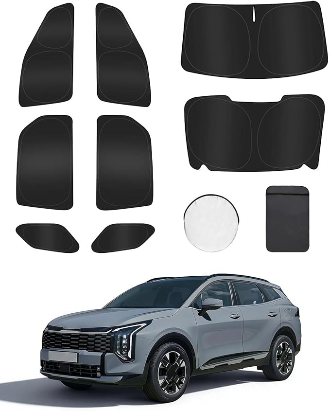 8PCS Window Shades for Kia Sportage 2023-2025 Accessories – Full Coverage Sun Shade for Side Windows, Rear Triangular & Windshield – UV Protection & Privacy for Camping, Napping, Relaxing