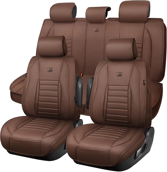 CAR PASS Nappa Leather Car Seat Covers Full Set, Luxury Seat Protector for Cars, Waterproof Anti-Slip Seat Cushion Armrest Co