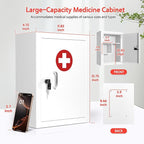 Locking Medicine Cabinet Wall-Mount: Storage Cabinet with Lock & Key - White Metal First Aid Kits for Childproofing and Famil