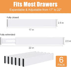 Bamboo Drawer Dividers,17-22" Adjustable Kitchen Drawer Organizer for Clothes,6 Pack Expandable Drawer Organization Separator