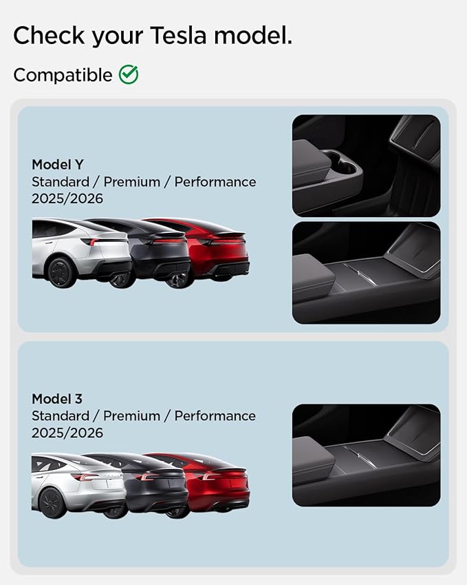 Spigen One-Tap Hidden Storage Box for Tesla Model Y Juniper (Standard, Premium & Performance 2026/2025) and Model 3 Highland (Standard, Premium & Performance 2026/25/24)