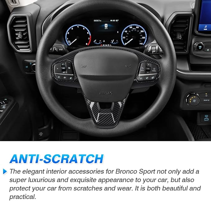 Autorder Custom Fit for Accessories Ford Bronco Sport (CX430) 2021 2022 2023 2024 2025 Carbon Fiber Steering Wheel Panel Trim Cover Automotive Interior Accessories Decoration