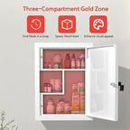 Locking Medicine Cabinet Wall-Mount: Storage Cabinet with Lock & Key - White Metal First Aid Kits for Childproofing and Famil