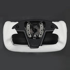 MEWANT Hand Stitched White Leather Tesla Model S Yoke Steering Wheel Cover Wrap for Tesla Model S 2021-2023 / Model X 2021-2023 Tesla Yoke Steering Wheel Accessories