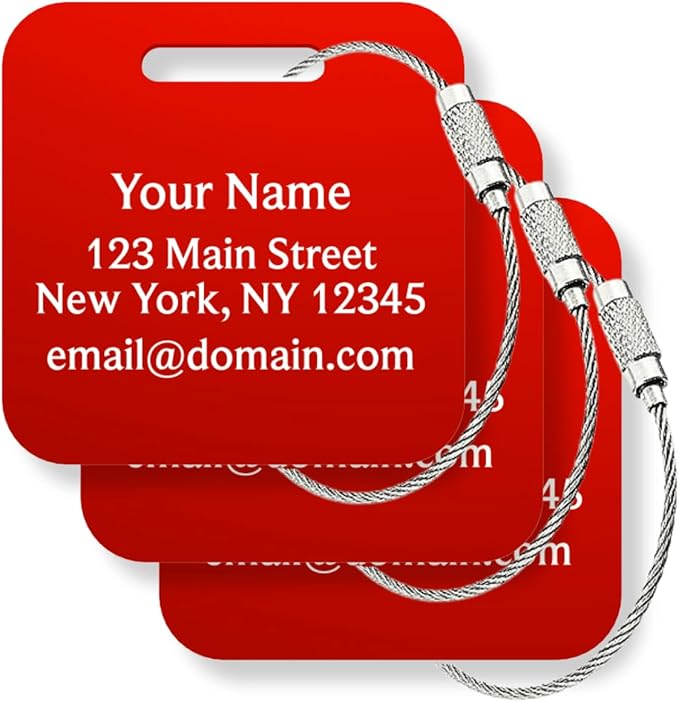 Custom Metal Luggage Tags (3 or 6 Pack) - Personalized Unique Suitcase & Backpack Travel, Durable, Waterproof & Heavy Duty (R