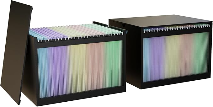Bamboo Hanging File Boxes with Lids 2 Pack, File Organizer Box for Letter/Legal File, File Box with Hanging Folders Acrylic L