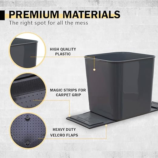 Car Trash Can 1.4 Gallon with Stability Flap & Magic Strips — No-Tip Leakproof Car Garbage Bin for Car Floor, Mats, Front or Back Seat, SUV, Truck, Van, Vehicle Interior Organizer (Gray)