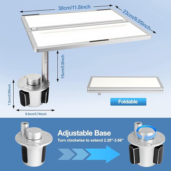 Car Table & Car Desk Tray for Round Cup Holder, 360° Rotating & Foldable Design, Easy Install, Car Accessories Compatible with Tesla