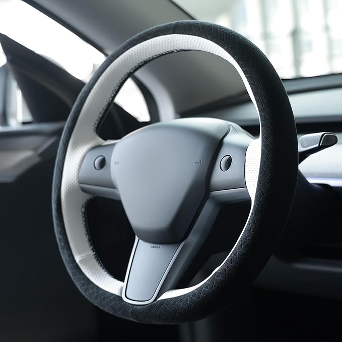 MEWANT Hand Stitched Steering Wheel Cover for Tesla Model 3 2017-2023 / Model Y 2020-2023 for Tesla Model 3/Y Accessories(3D Style)