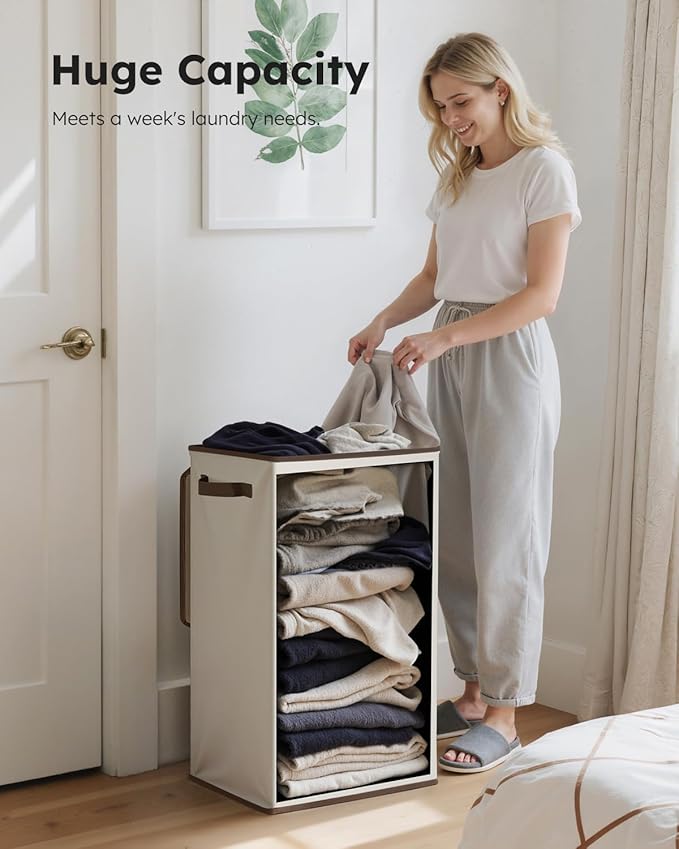 SOLEDI Laundry Hamper with Lid 90L Large & Tall Collapsible Laundry Basket, Clothes Hamper with Bag Removable Easy to Carry, 