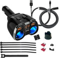 USB Car Charger Pro Combo 2 Sockets Cigarette Lighter Splitter 12/24V 80W Dual USB Type-C Ports Separate Switch LED Voltage Display Built-in Replaceable 10A Fuse Compatible Mobile Phone GPS Dash Cam