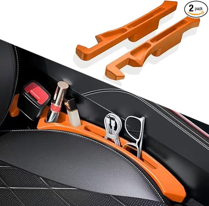 2-Pack Car Seat Gap Filler, Universal Car Seat Gap Filler Organizer, Seat Gap Plug, Multifunctional Seat Side Gap Filler with Organizer & Hook Function Seat & Console (Orange)