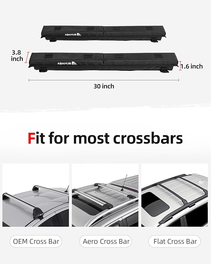 Abahub Soft Roof Rack Pads with 2 Tie Down Straps, 2 Tie Down Ropes, 2 Hood Loops and Storage Bag, for Surfboard, Kayak, Canoe, Heavy Duty Universal Car Roof Racks System (Use with Cross Bar)