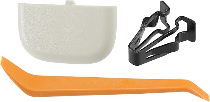 Makeup Mirror Cover Sun Visor Cap Clip for Ford Edge Robust No.DS7Z54672A40AF | Inner Sun Visor Bolt Cover Grey White with Flat Pry Bar 1 Set