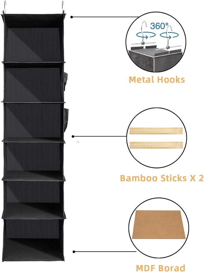 2 Packs Hanging Closet Organizer, 6-Shelf Closet Organizers and Storage with Side Pockets, Collapsible Hanging Shelves for Cl