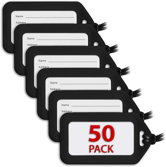 Mifflin-USA Luggage Tags (Black, 50 PK), Bag Tag for Baggage, Suitcase Tags Bulk