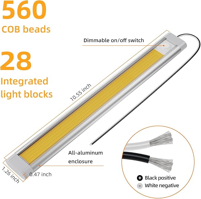 12V Light Strip, 12 Volt Light Bar, Enclosed Trailer Lights, COB Light for RV Interior, String Lights for Trailer, Truck, Van, RV(4Pack, 4000K, Silver)