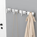 VAEHOLD Silver Hat and Coat Wall Mount Rack - Coat Rack with 4 Hooks for Robes, Bags, Keys, and Towels - Bathroom Towel Hange