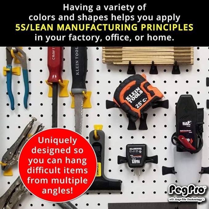 PegPro® J Hooks Kit for Standard “Wood Fiber” pegboard – Durable Plastic Pegboard Hooks - for Garage, Kitchen, Craft Room, an