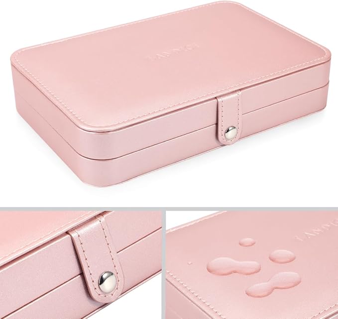 LANDICI Small Jewelry Box for Women Girls, PU Leather Travel Jewelry Case, Portable Jewelry Organizer Storage Holder Display 