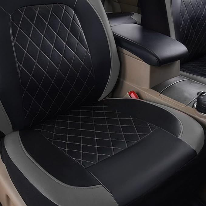 Universal Deluxe Pu Luxury Vinyl Faux Leather Car Seat Covers Full Set, Airbag Compatible, Breathable, Fit for Most Sedans, V