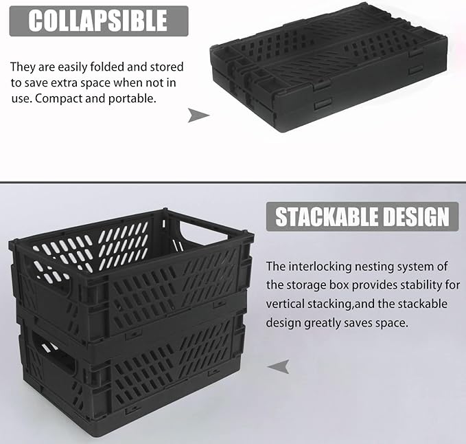 Tixill 2-Pack Mini Foldable Plastic Storage Box Mini Plastic Baskets for Organizing and Storage for Home Kitchen Bedroom Bath