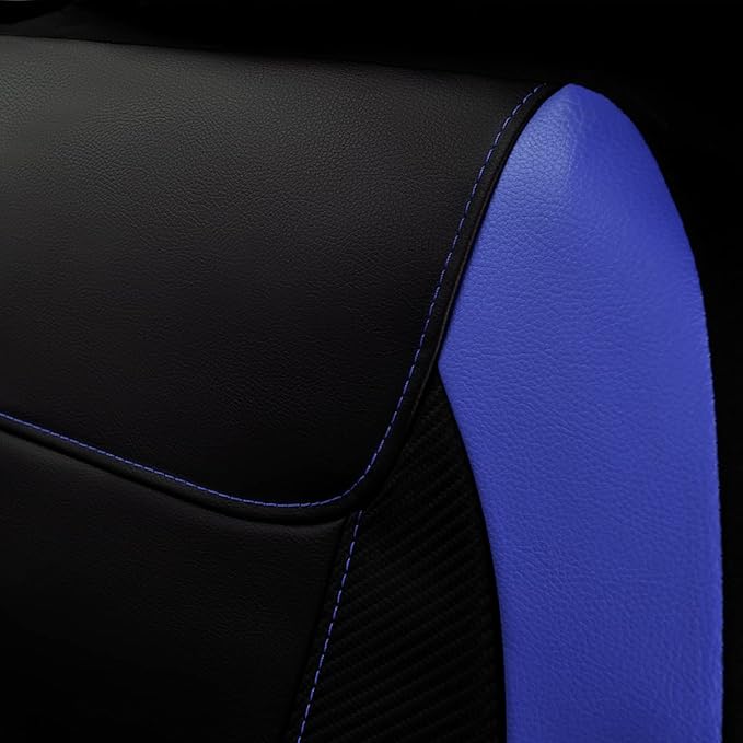 Flying Banner car seat Covers Protects Water Proof Faux Leather Carbon Fiber Front and Rear Bench (Blue Black, Full Set - 9PC