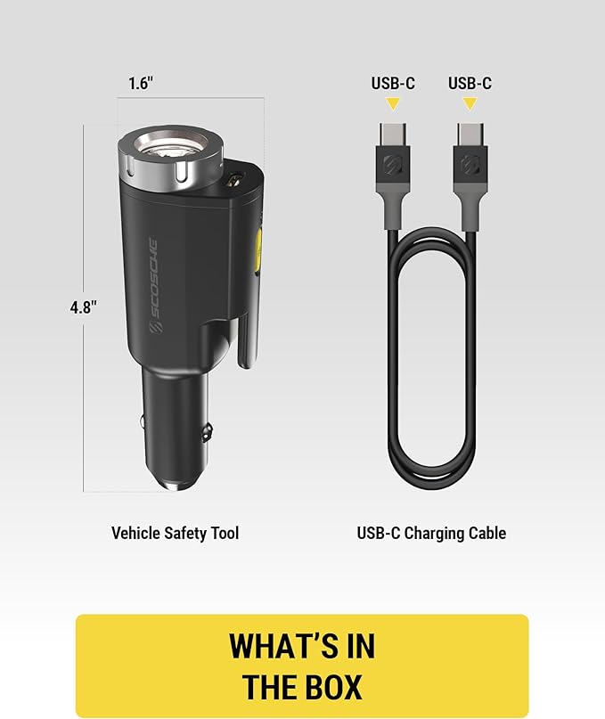 Scosche PB5N1 GoBat Pro 5-in-1 Vehicle Safety Kit, Emergency Car Escape Tool with Seatbelt Cutter, Glass Window Breaker, LED 