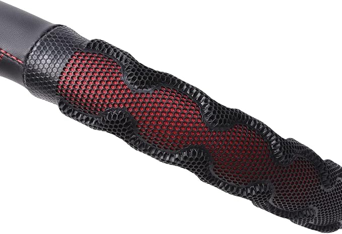 Flying Banner car Steering Wheel Cover Faux Leather Massage Universal fit 3D Honeycomb Hole Anti-Slip Sporty 15 Inches (Red w