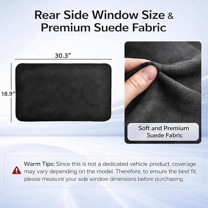 XCBYT Suede Car Window Shades for Rear Side Windows, 2-Pack Ultra-Soft Magnetic Car Curtains, 100% Light Blocking Window Covers for Privacy, Baby Care, Camping & Road Trips