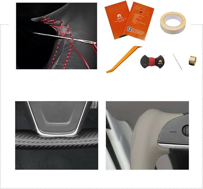 MEWANT Steering Wheel Cover for Yoke Style Steering Wheel for Tesla Model S 2021-2023 / Model X 2021-2023 Hand-Stitched Steering Wrap