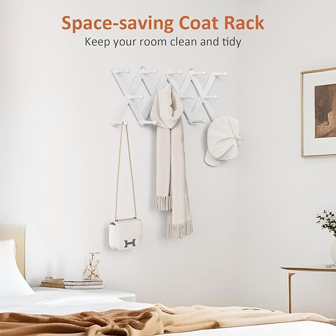 Accordion Wall Hanger, Hat Rack for Wall with 14 Coat Hooks, Expandable Hat Hangers Organizer, Vintage Decorative Coat Rack W