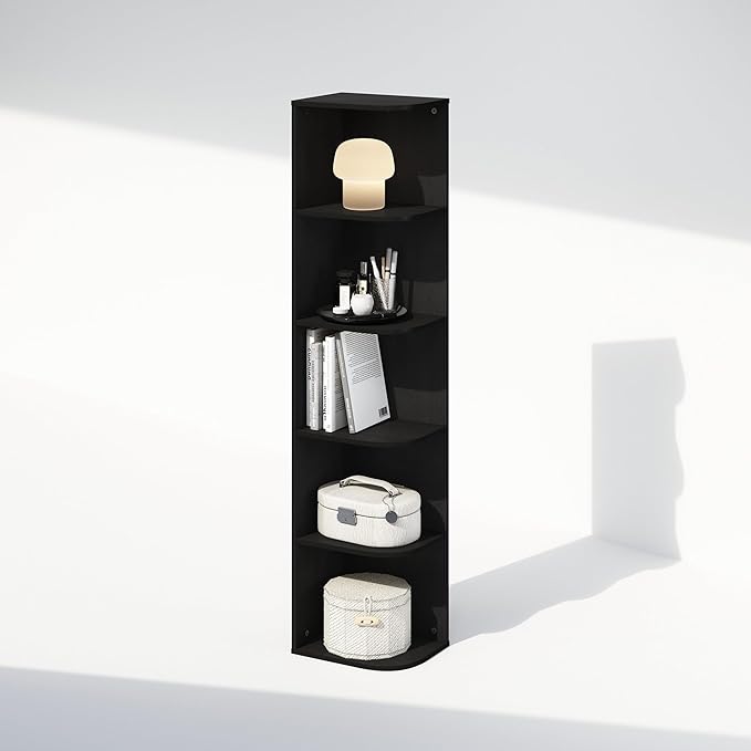 Furinno Reed Corner Shelf, 5-Tier Corner Bookshelf, Book Shelf, Corner Shelves, Storage Rack, for Organization and Storage, H