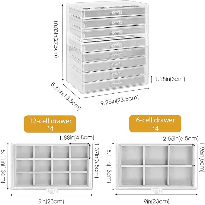 ProCase Earring Holder Organizer Jewelry Box with 8 Drawers, Acrylic Clear Earring Case with Adjustable Velvet Trays for Wome