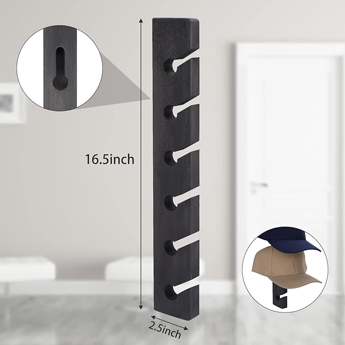 Hat Rack for Wall Baseball Cap Organizer Hanger (2 Pack) Modern Wooden Hat Holder Wall-Mounted Caps Display for Closet Door B