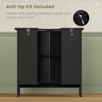 Iwell Pedestal Sink Storage Cabinet with 2 Doors and Shelf, Under Sink Cabinet, Bathroom Sink Cabinet with U-Shape, Black