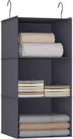 Hanging Closet Organizer and Storage 3-Shelf, Easy Mount Foldable Hanging Closet Wardrobe Storage Shelves, Clothes Handbag Sh