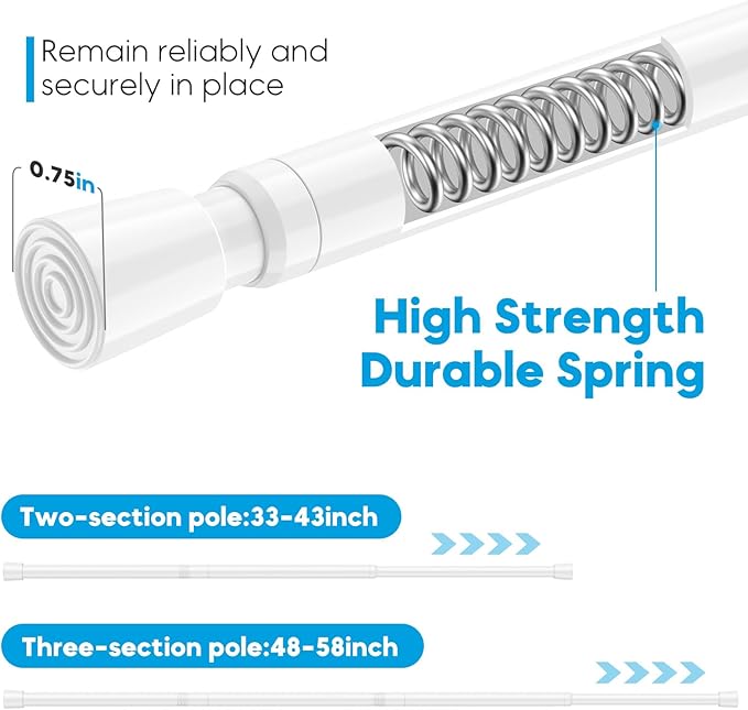 AIZESI Spring Tension Curtain Rod 32 to 58 inch Adjustable Curtain Rods No Drilling Expandable Spring Loaded Curtain Rod for 