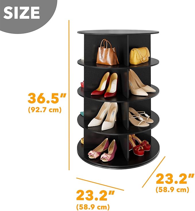 SpaceAid 4 Tier Rotating Shoe Rack Tower, Spinning Shoe Display Lazy Susan, Revolving 360 Shoe Rack Storage Round Carousel, V