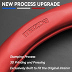 Customized Steering Wheel Cover Compatible with Mazda, Premium Nappa Leather&Bright Carbon Fiber Texture Steering Wheel Cover, with Coasters and 3-in-1 USB Fast Charging Cable (Red)