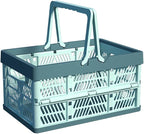 Plastic Storage Crate - 20L Collapsible Crate Stacking Folding Storage Basket - Sky Blue & Gray Blue M