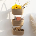 TeoKJ Over the Door Hanging Basket, 3-Tier Woven Cotton Wall-Mounted Storage Organizer Bag Decorative Hanging Nursery Baskets