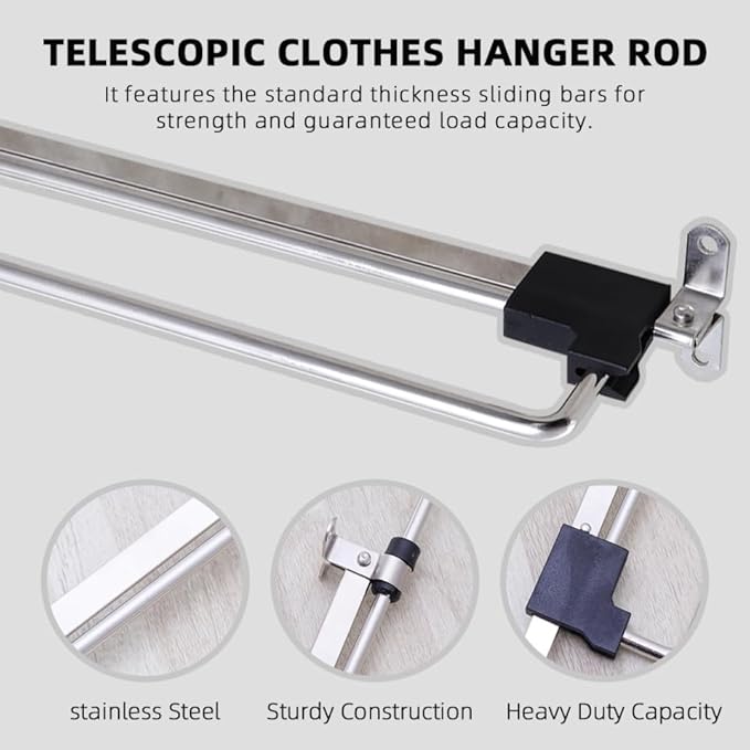 ABOOFAN 3pcs Retractable Wardrobe Clothes Hanger Closet Rod Stainless Steel Sliding Clothes Rack for Pants Scarves Skirts Coa