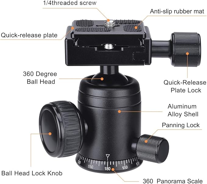Professional Heavy Duty (20 lbs Load) DSLR Mirorrless Camera Suction Cup Car Mount Camcorder Vehicle Holder w/ 360°Panorama Ball Head + Quick Release Plate Compatible with Nikon Canon Sony RED BM