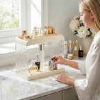 Bathroom Countertop Organizer, 2 Tier Makeup Storage Counter Shelf, Perfume Stand Vanity Holder Skincare Cosmetic Lipstick Dr