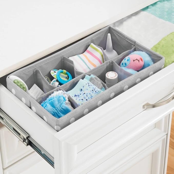 mDesign Soft Fabric Dresser Drawer/Closet Divided Storage Organizer Bins for Nursery - Holds Blankets, Bibs, Socks, Lotion, C