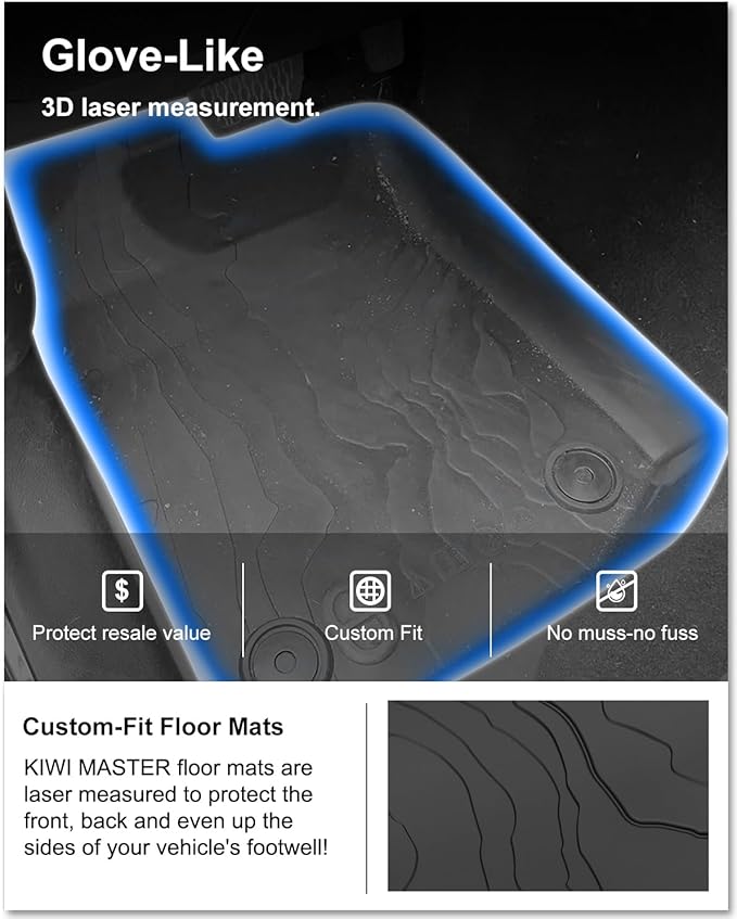 KIWI MASTER Floor Mats for 2018-2026 Jeep Wrangler JL 2-Door, OEM Replacement 82215202AE, Custom Fit All Weather Car Mats, Heavy Duty TPE Floor Liners, Front & Rear 2 Row, Black
